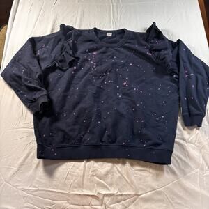 Clare V. Blue Splatter Paint Lightweight Sweatshirt Womens Top Organic Cotton
